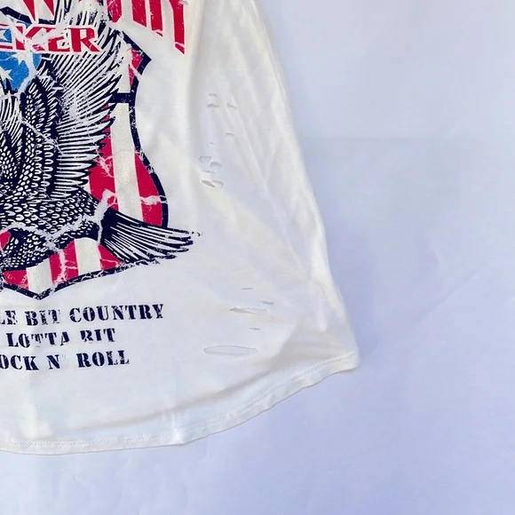 AMERICAN ROCKSTAR ROCK N ROLL DISTRESSED RACERBACK TEE - Picture 2 of 5